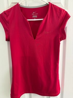 Nike Women's Hot Pink V-Neck Dri-FIT Short Sleeve Tee